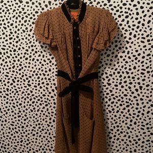 Neiman Marcus Olga kapustina Swiss dot Carmel dress with velvet accents